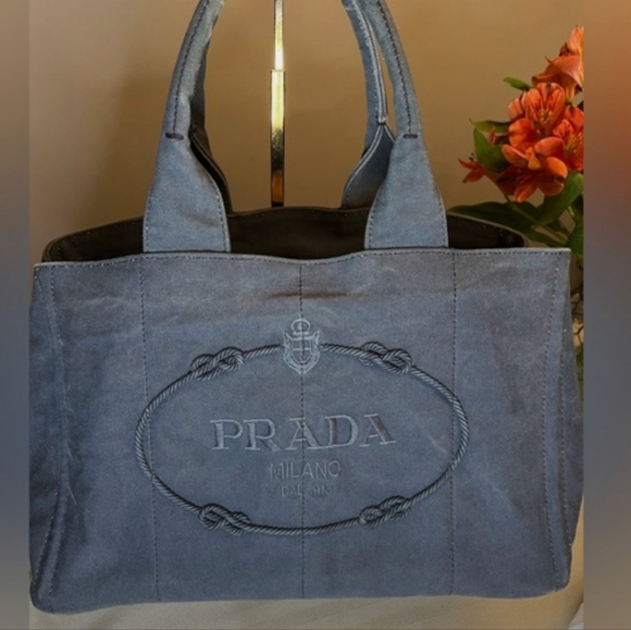 PRADA Blue Denim Large Canapa Tote Bag | EUC - Picture 1 of 11